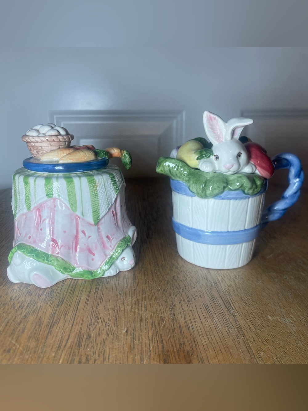 Vintage Fitz & Floyd Bunny Cream & Sugar Set 1993 Hand Painted Easter